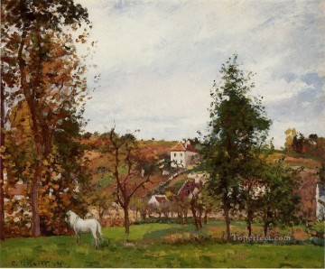  White Oil Painting - landscape with a white horse in a field l ermitage 1872 Camille Pissarro